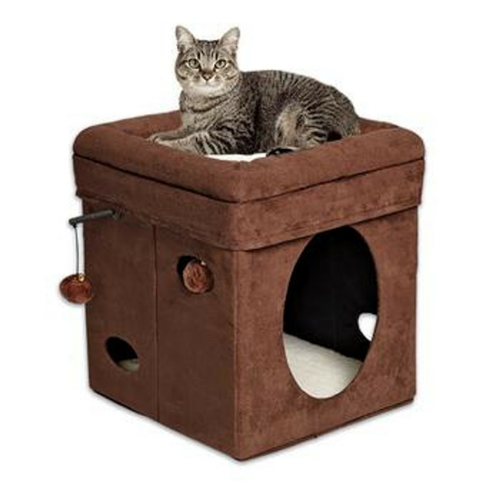 Picture of Midwest Curious Cat Cat Cube- Brown Suede