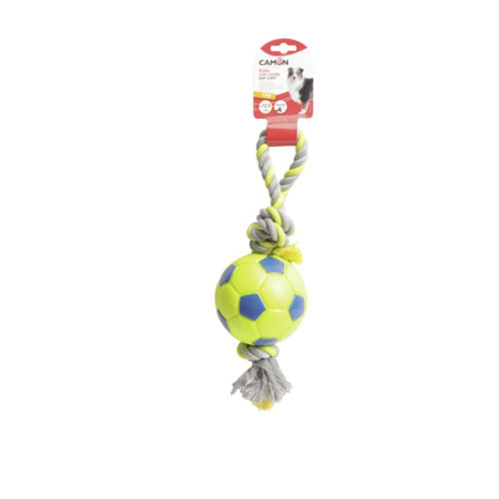 Picture of Camon Dog Toy - Tpr Football Ball Squeaker With Rope 16Cm L