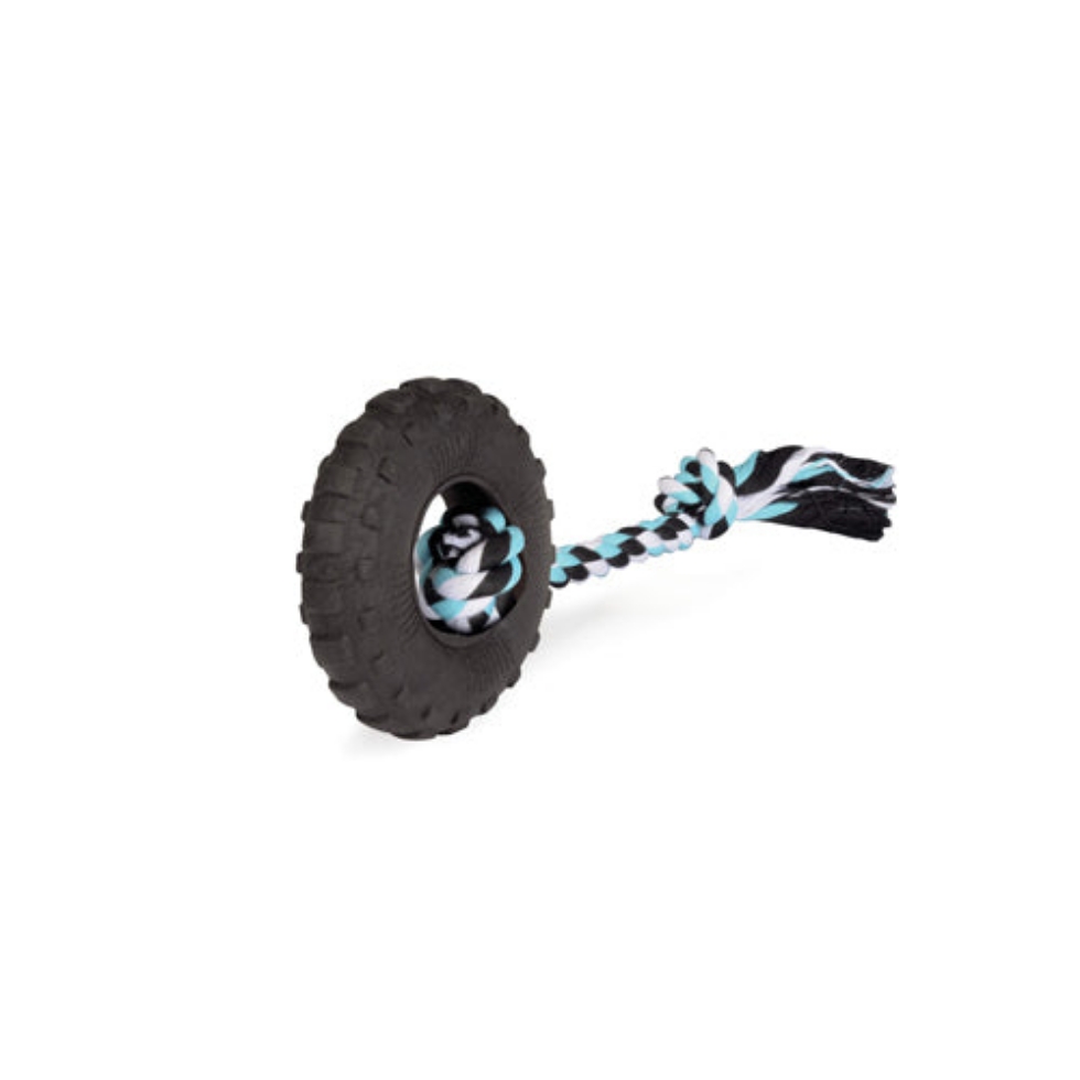 Picture of Camon-Dog-Toy-Tpr-Foam-Tyre-With-Cotton-Rope-Sm-10Cm