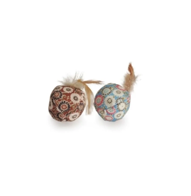 Picture of Camon Cat Toy - Balls 2Pcs With Floral Pattern And Feathers